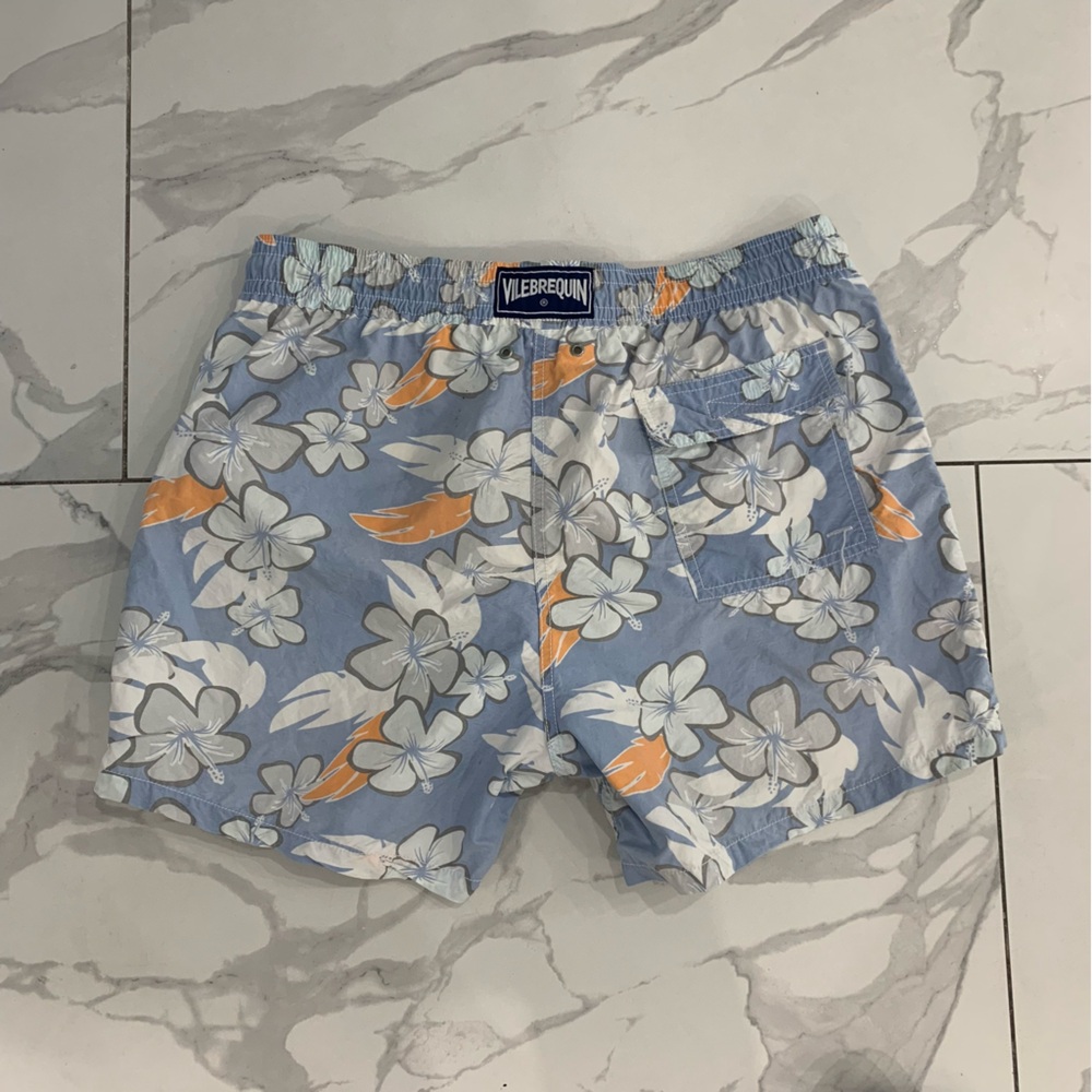 Vilebrequin Shorts Mens Size XL Blue Floral Beach Swim Trunks Mesh Brief Pockets